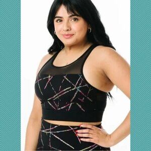 ZYIA Black Abstract Printed Mesh Panel All Star Sports Bra